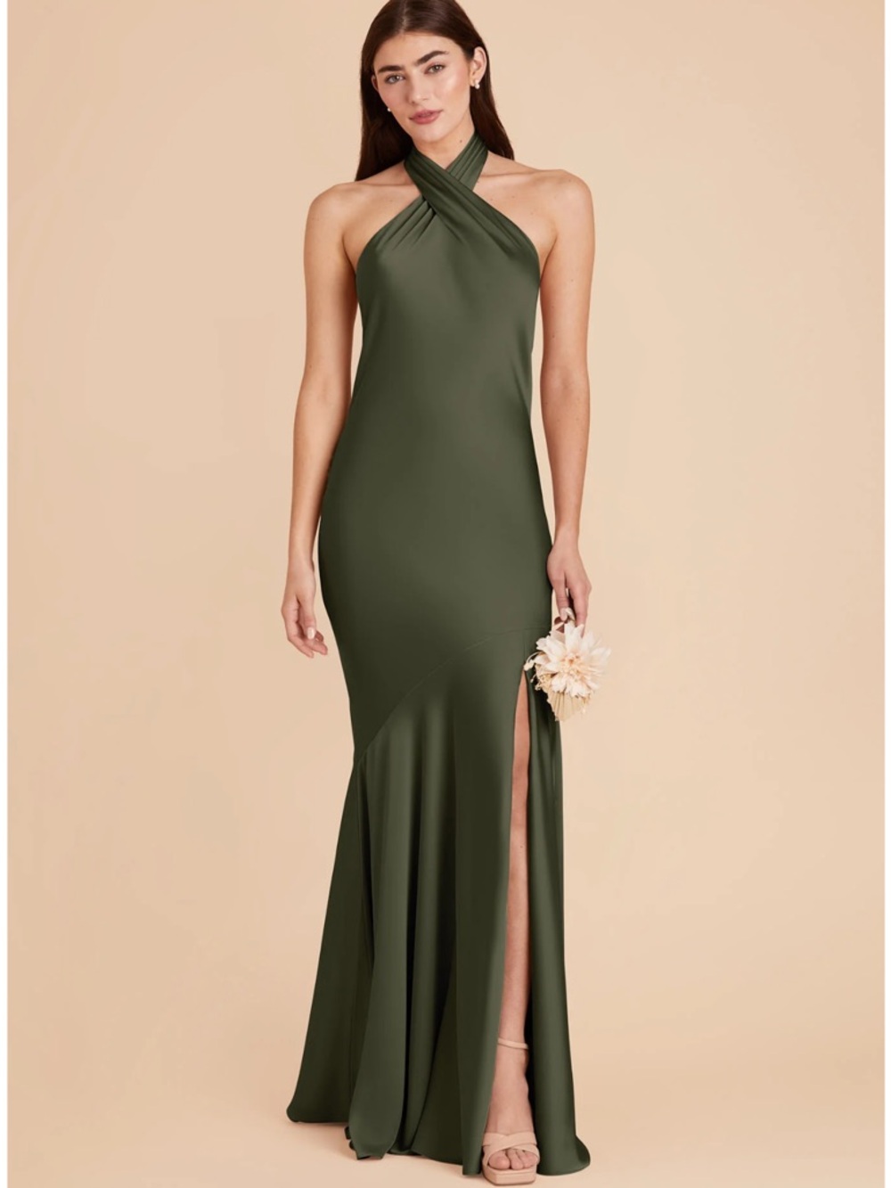 Birdy Grey Olive Green Halter Backless Maxi Dress